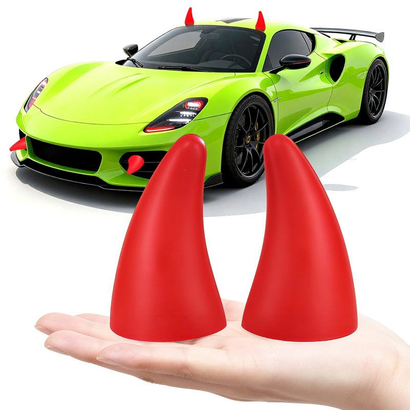 FOLCONROAD Car Auto Truck Elasticity 3D Devil Horns Sticker Bumper Decor Anti Collision [RED] 2Pcs/Set[US Warehouse] Halloween Christmas Gift (Red) - Image 1